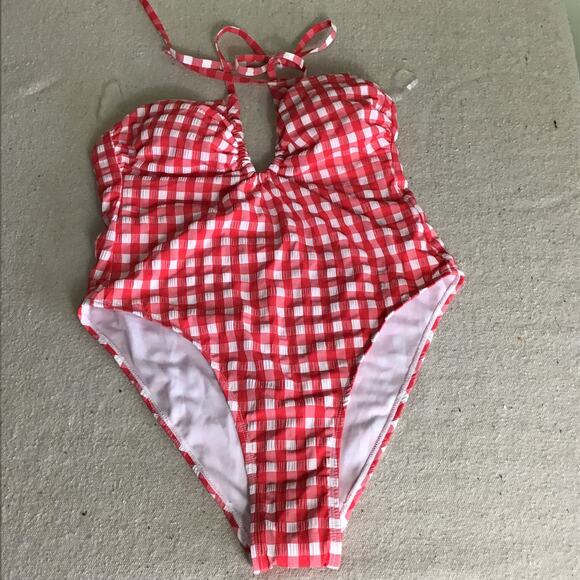 Wild Fable Women Red Gingham Retro/Pin Up 1 Piece High Cut Swimsuit Sz.Med NWOT - Picture 5 of 9